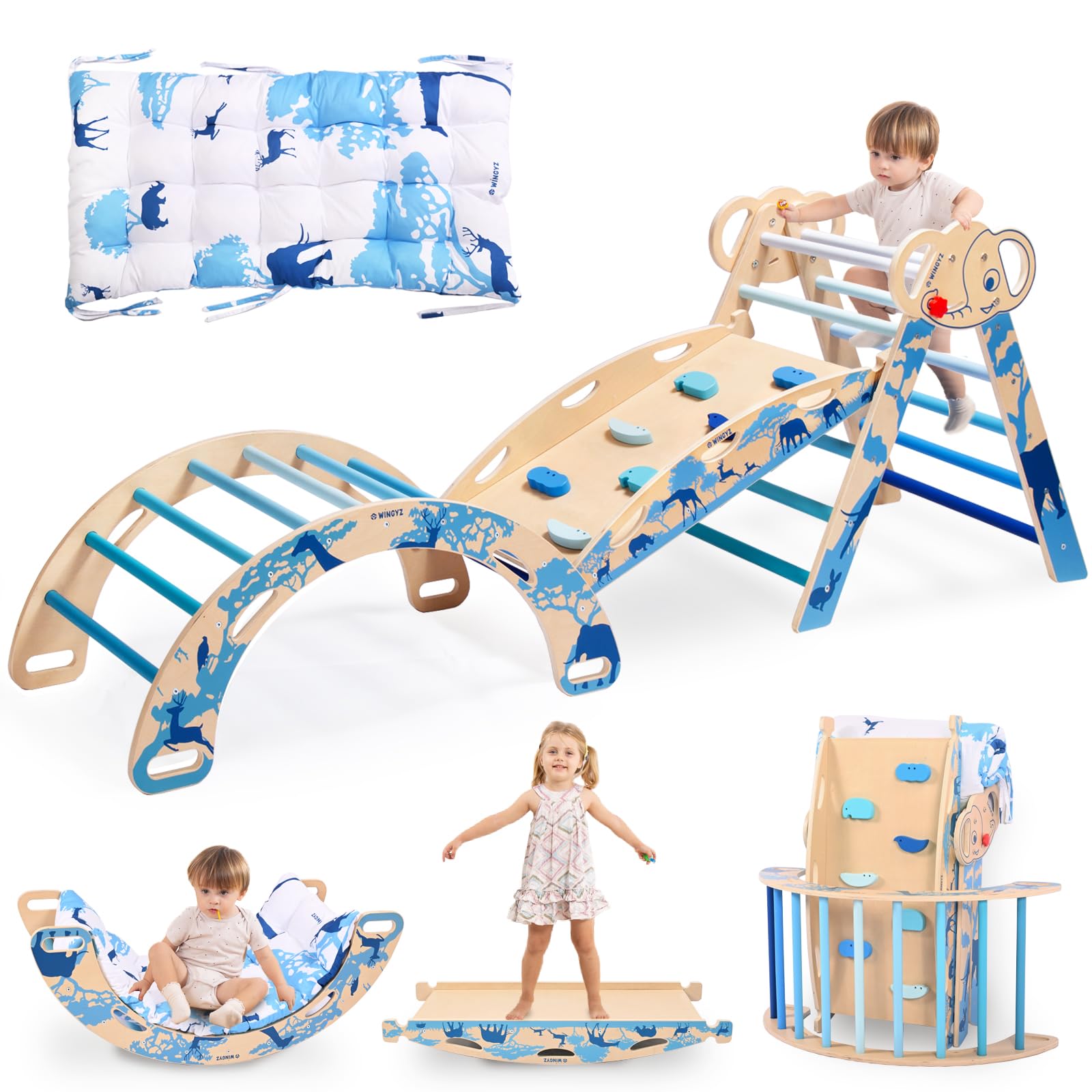 8-in-1 Pikler Triangle Set-Wooden Baby Climbing Toys with Cushion