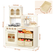 PHGLL Play Kitchen for Kids Wooden Toy Playset with Storage System, Chef Pretend Play Set with Oven, Utensils, Cupboard, Sink, Clicking Knobs, Toddler Kitchen Play for Ages 3+