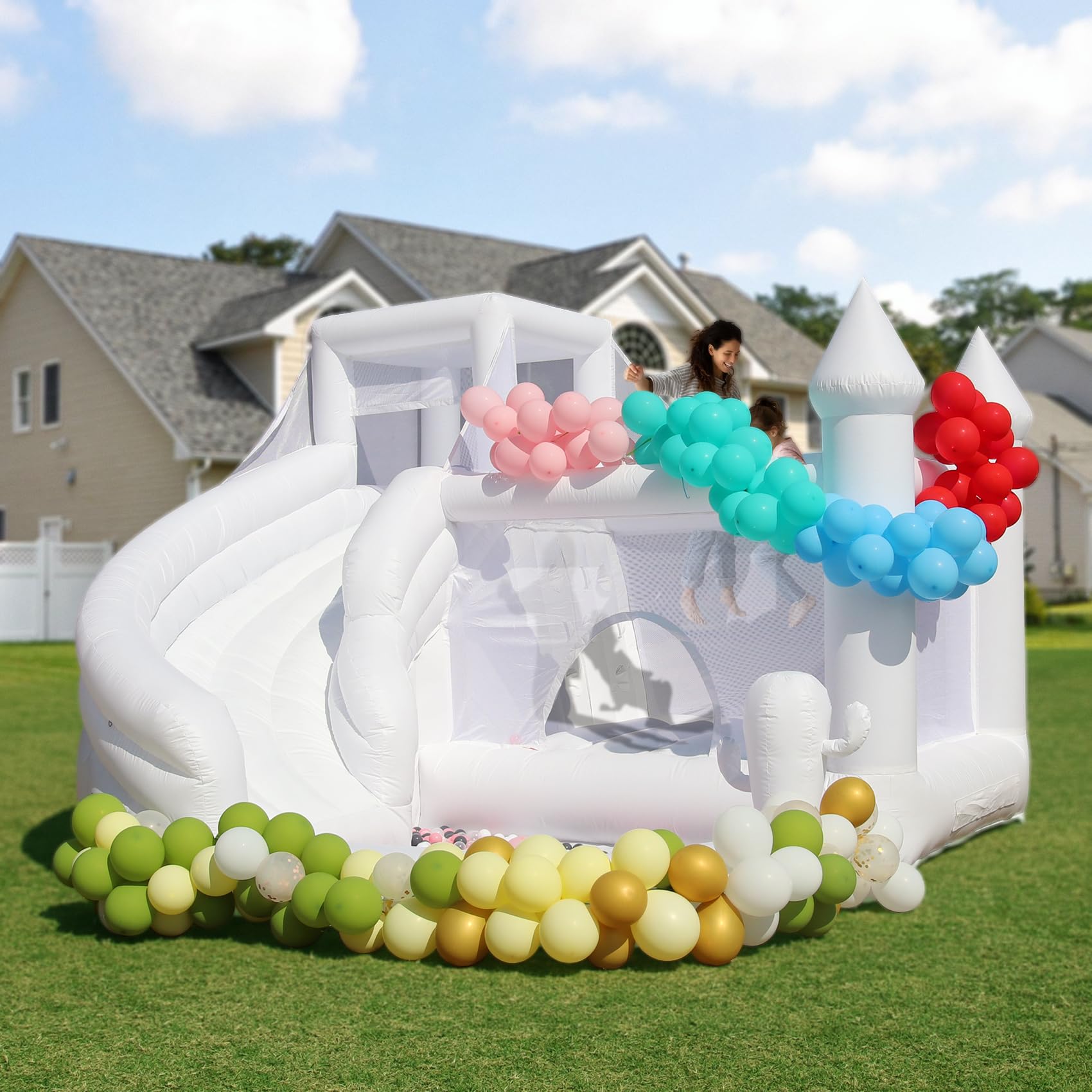 16FT Large Commercial White Inflatable Bounce House - Indoor Outdoor