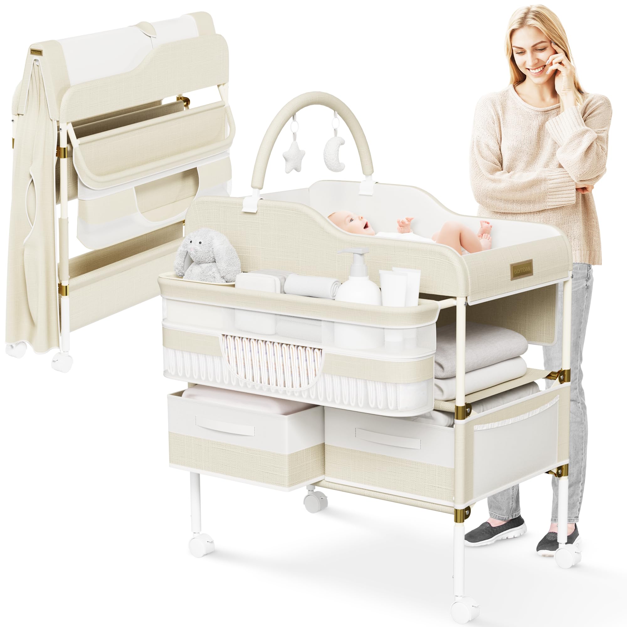 Portable Baby Changing Table with Wheels and Storage