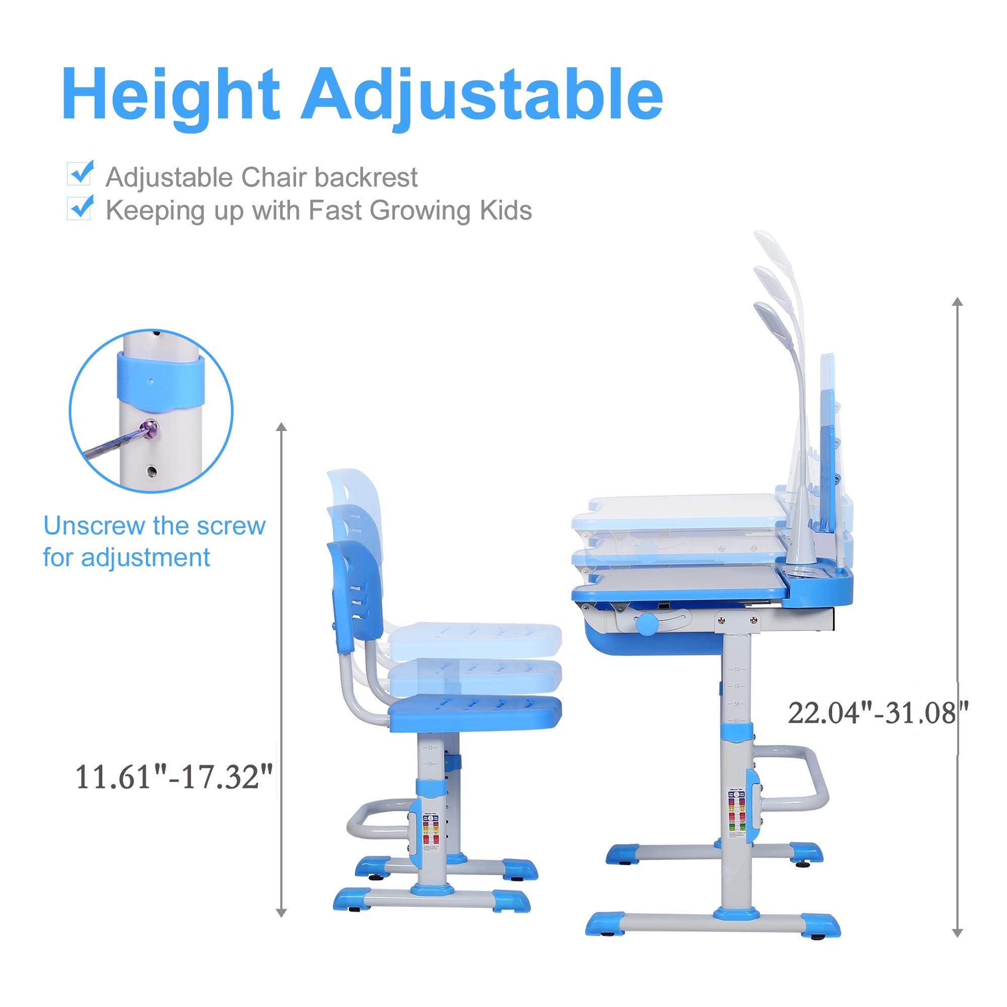 Kids Desk and Chair Set with Adjustable Height and Tilting Desktop