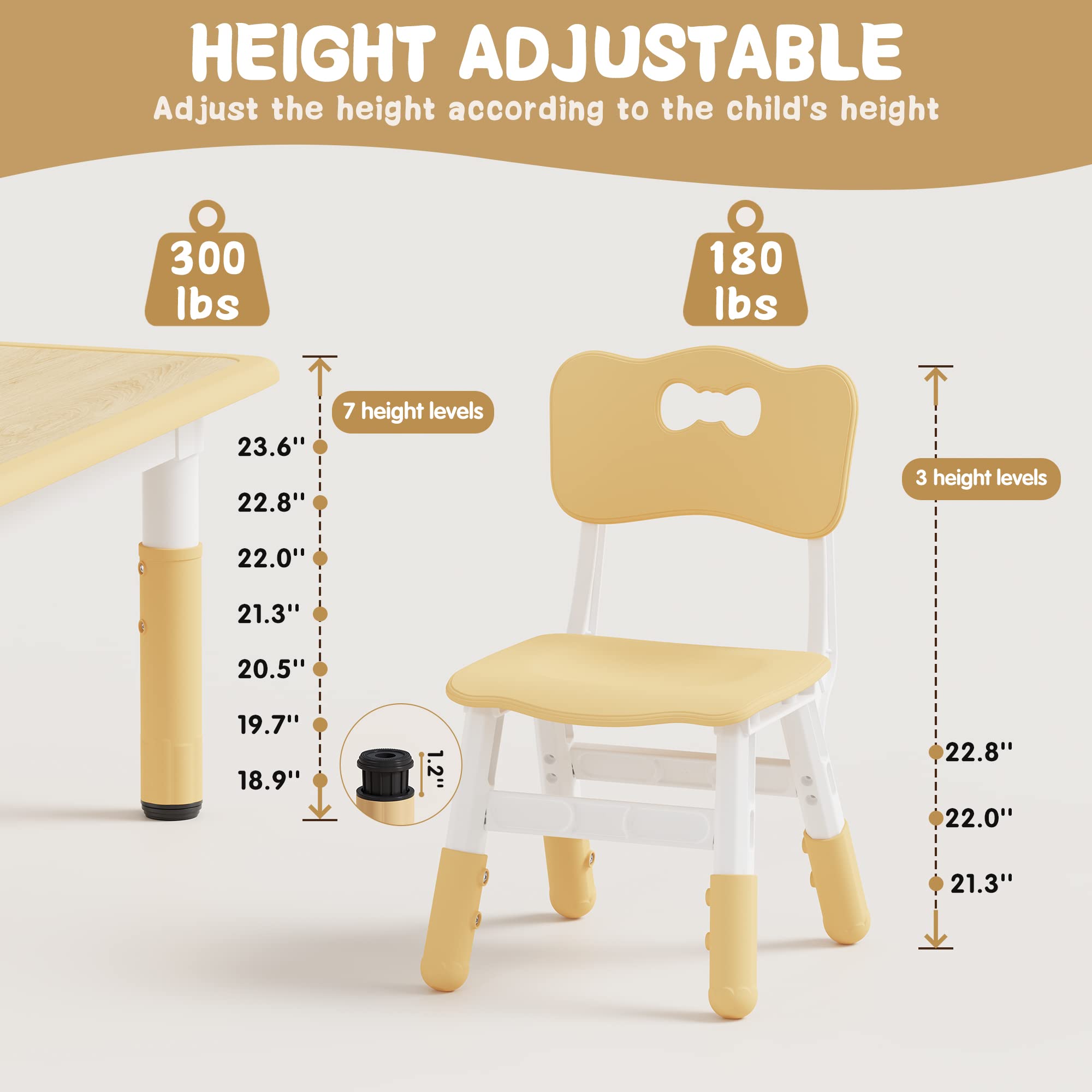 Height Adjustable Kids Table and 6 Chairs Set