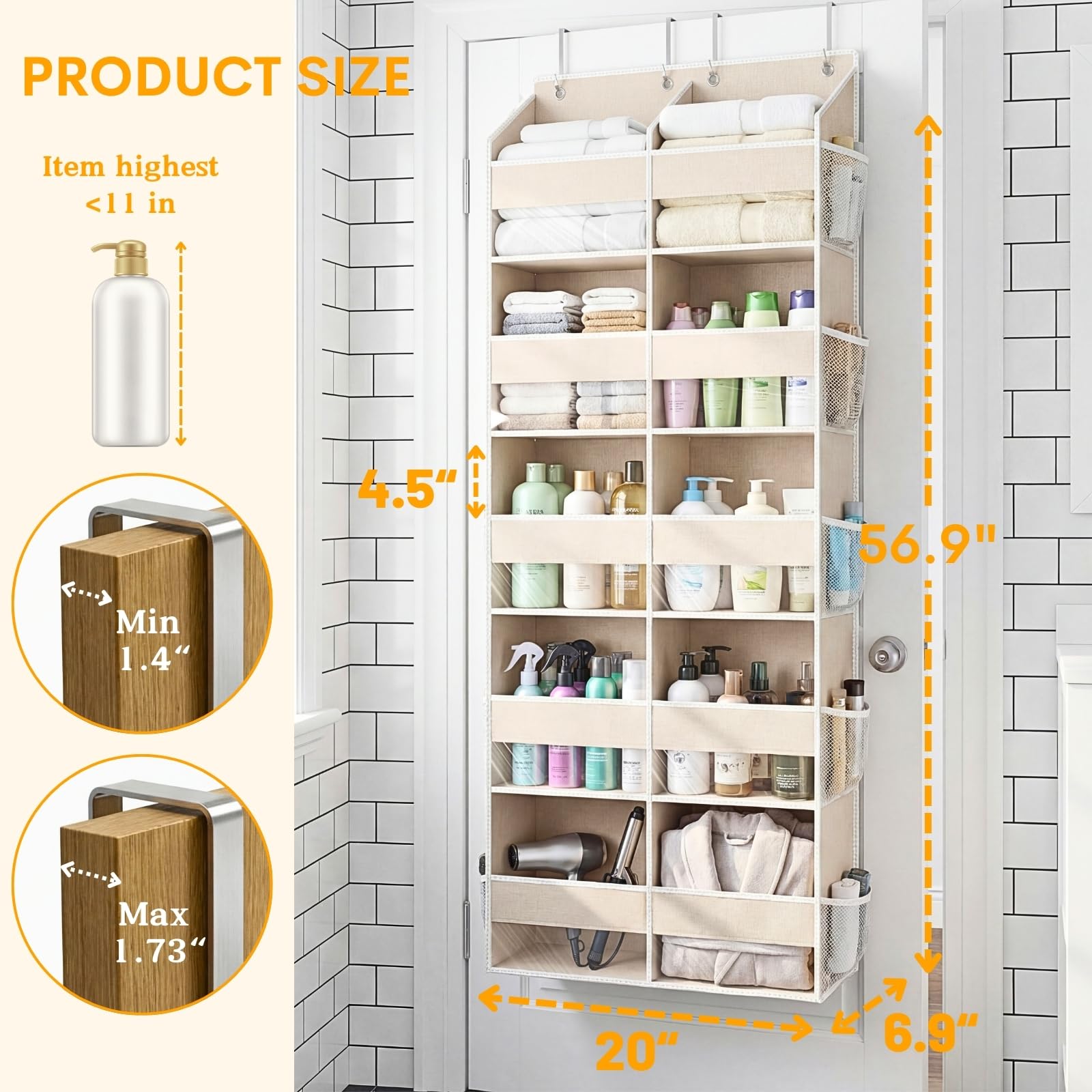 Over the Door Organizer 5 Tiers with 10 Compartments