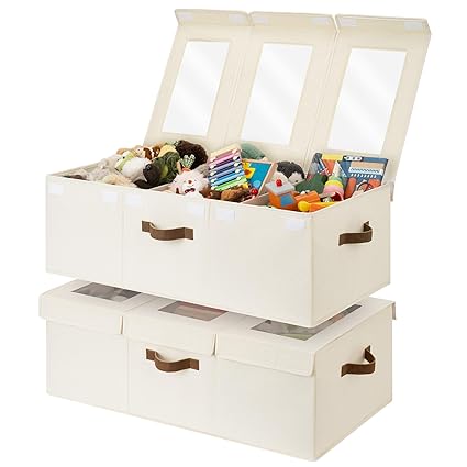 Large Toy Storage Bins with Lids, Collapsible Sturdy Toy Chests
