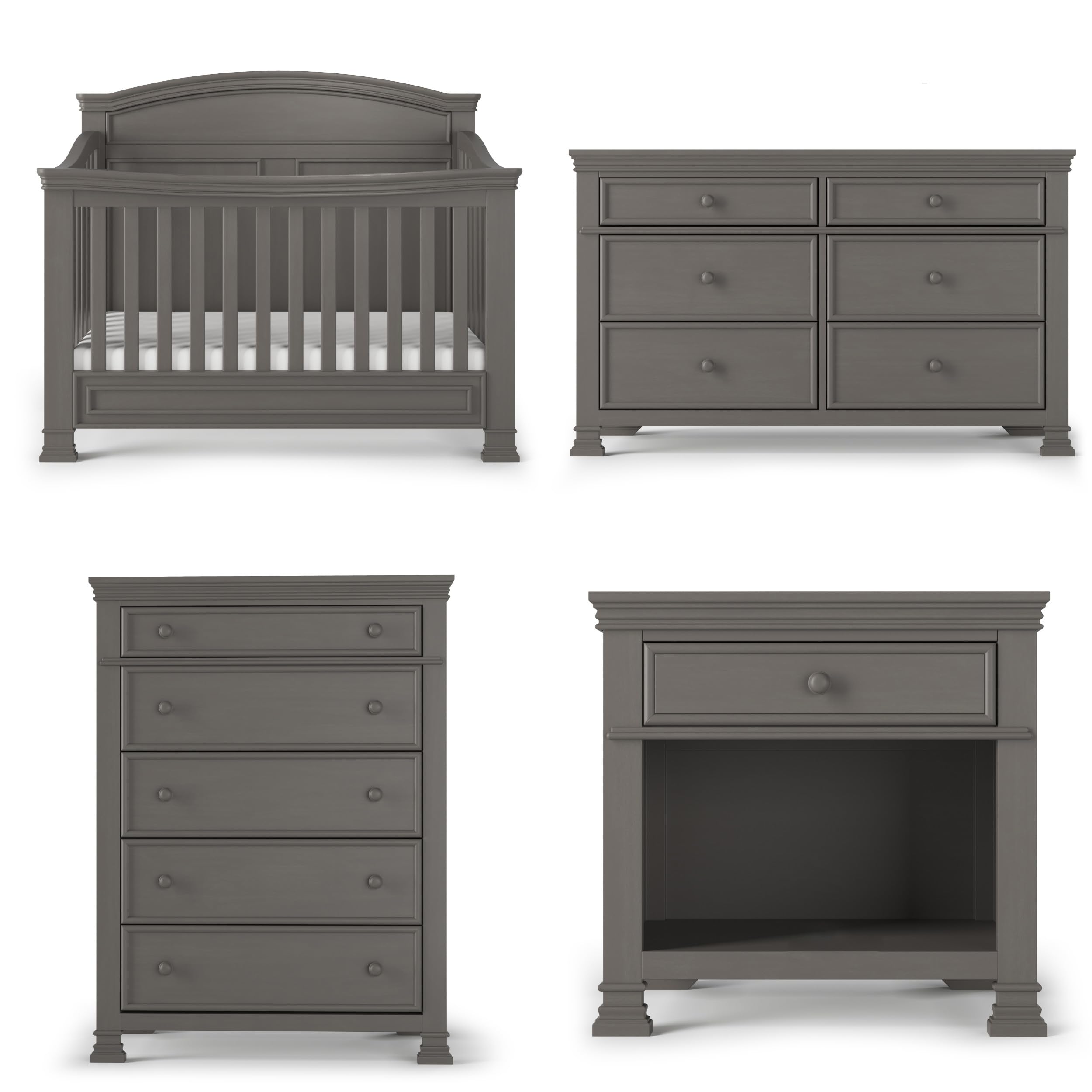 4-Piece Convertible Crib Nursery Furniture Set with Dresser Chest Nightstand