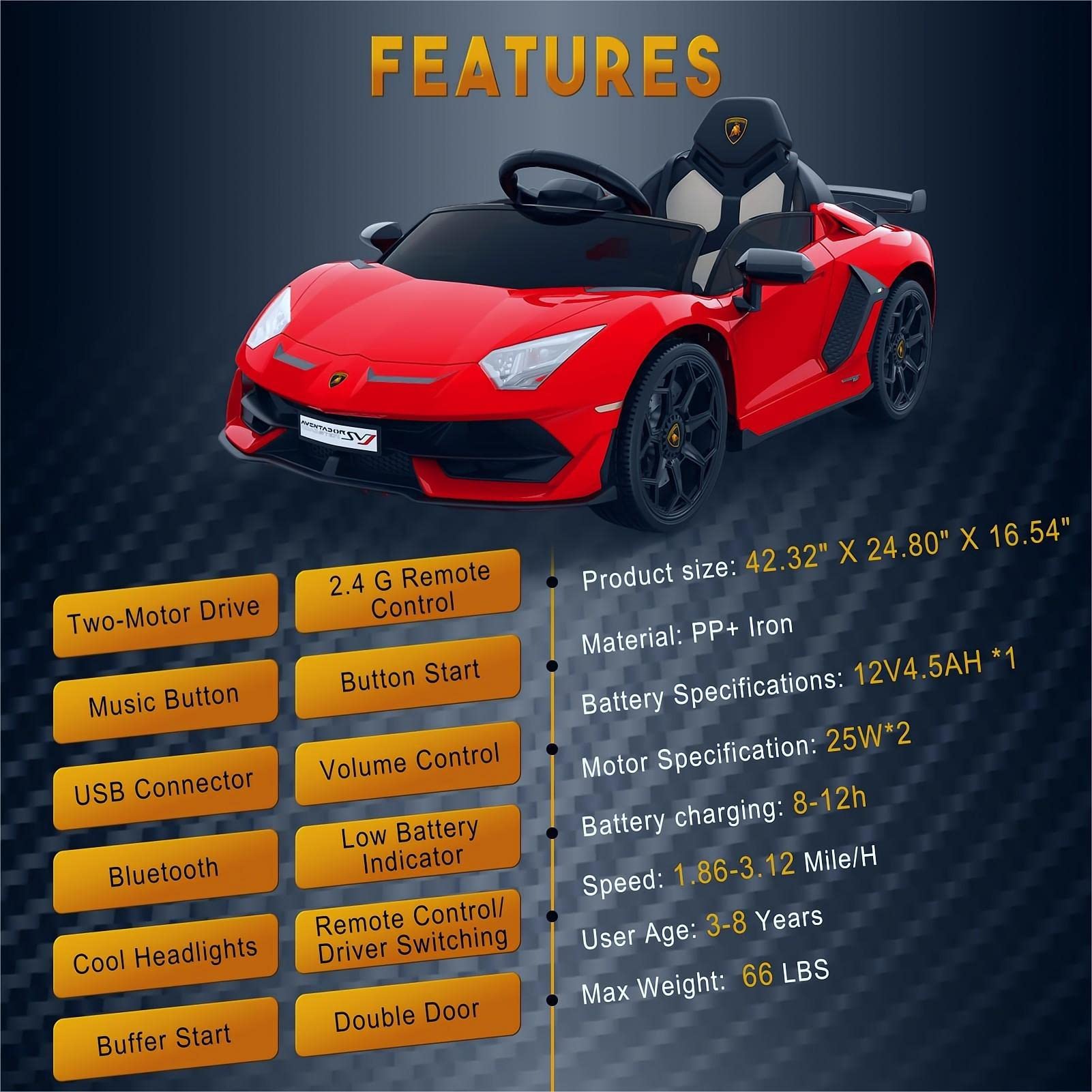 12V Licensed Lamborghini Electric Ride-On Car with Remote Control