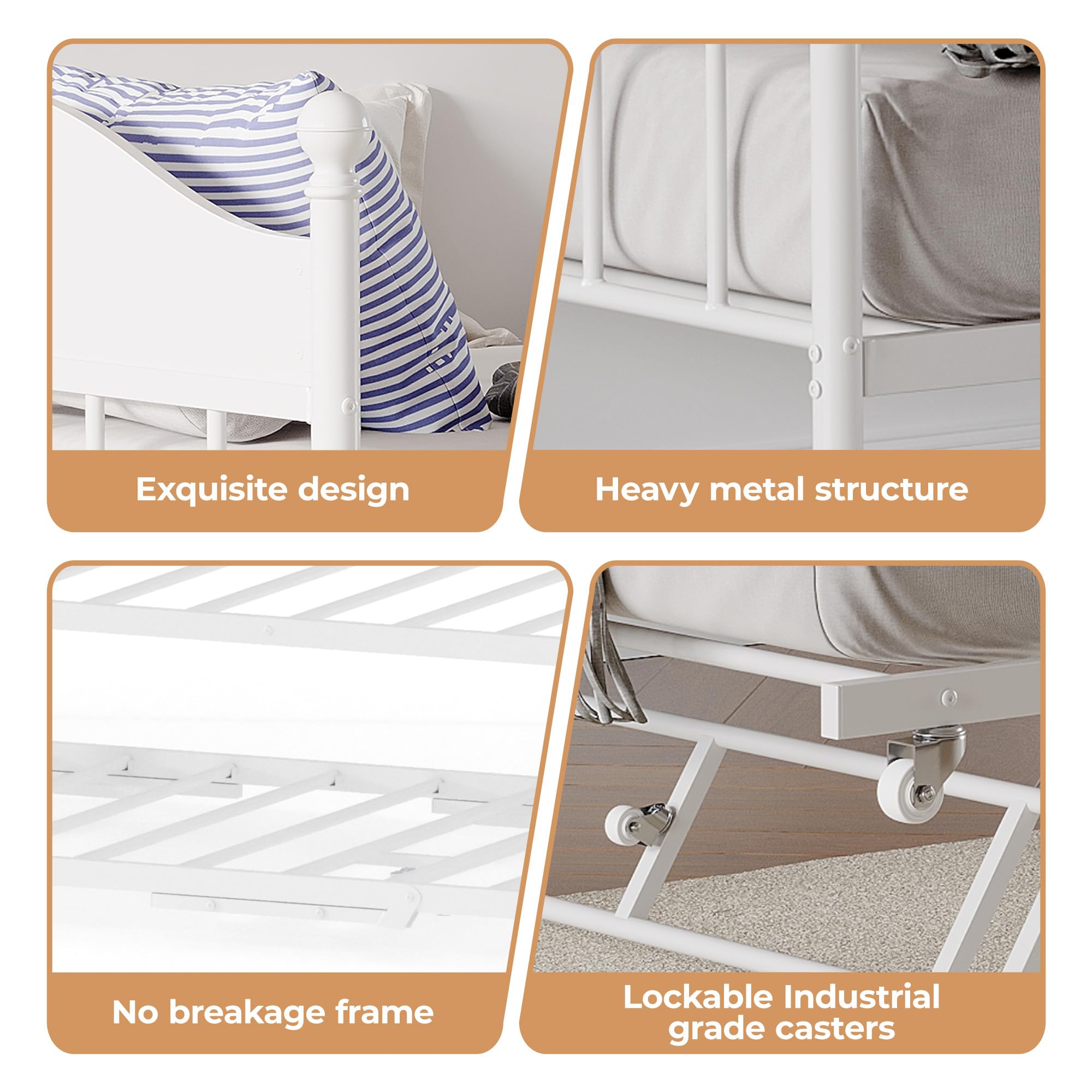 Twin Daybed with Trundle and Lockable Casters