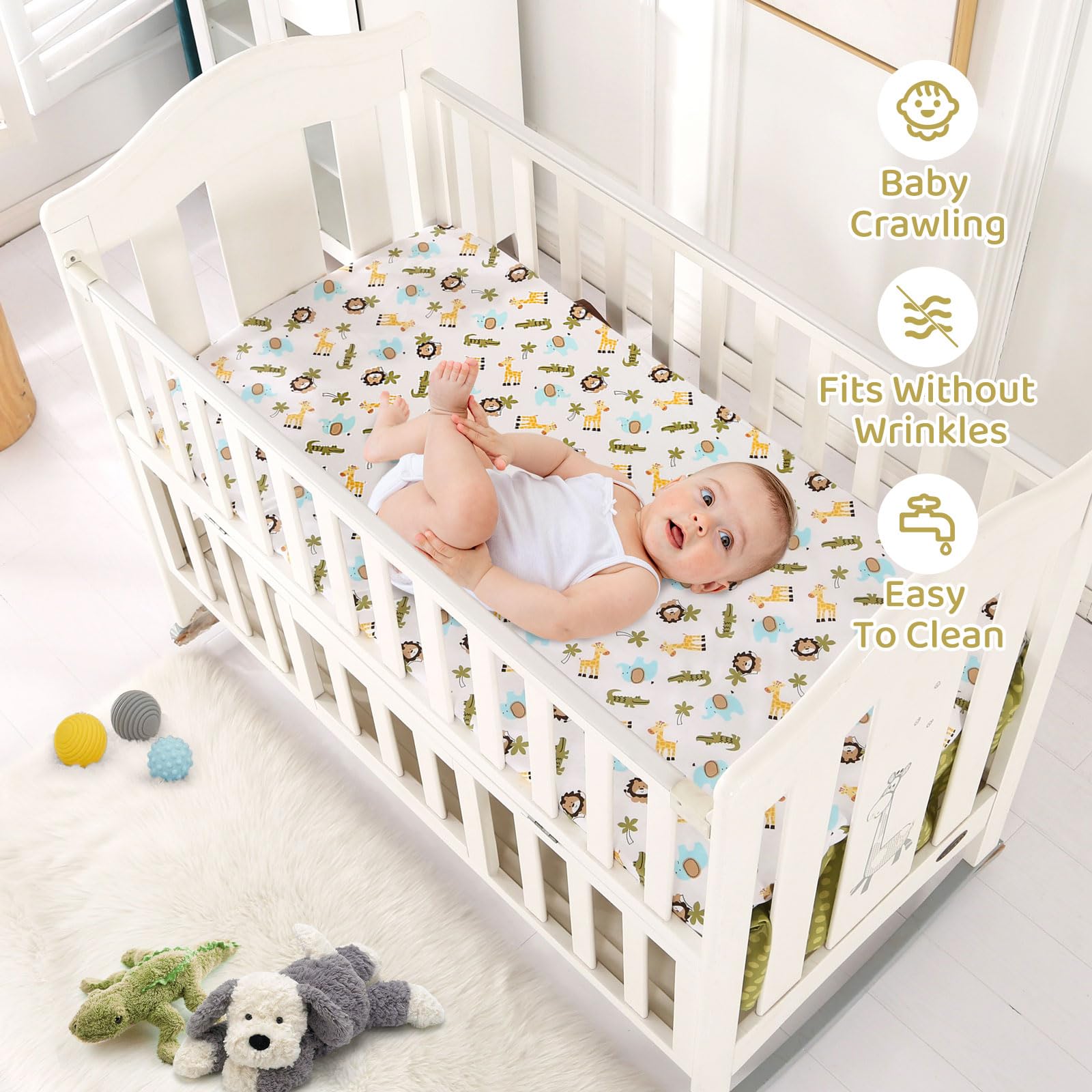 Safari Crib Bedding Set, Mini Crib Bedding Set Boy. 3-Piece Mini Crib Comforter Set