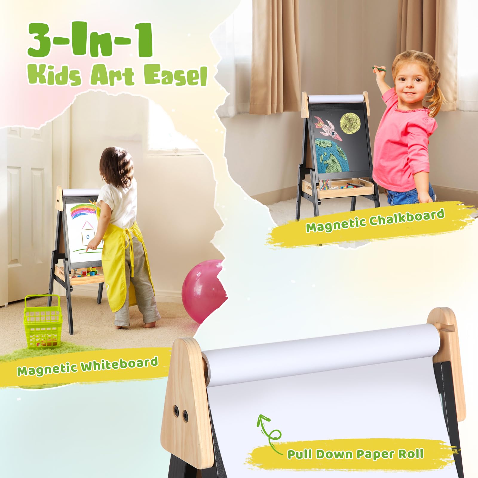 Double Sided Kids Art Easel with Adjustable Height