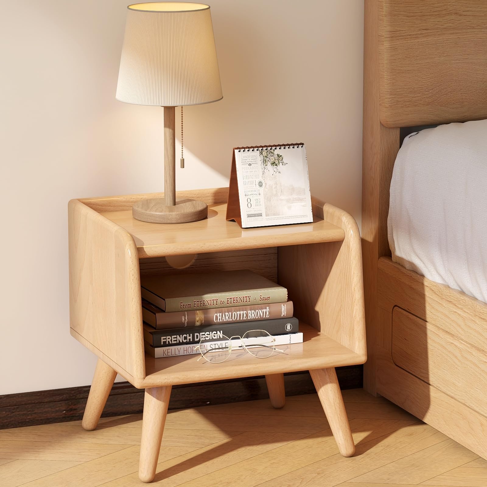 Solid Wood Nightstand, Mid Century Modern Side Table