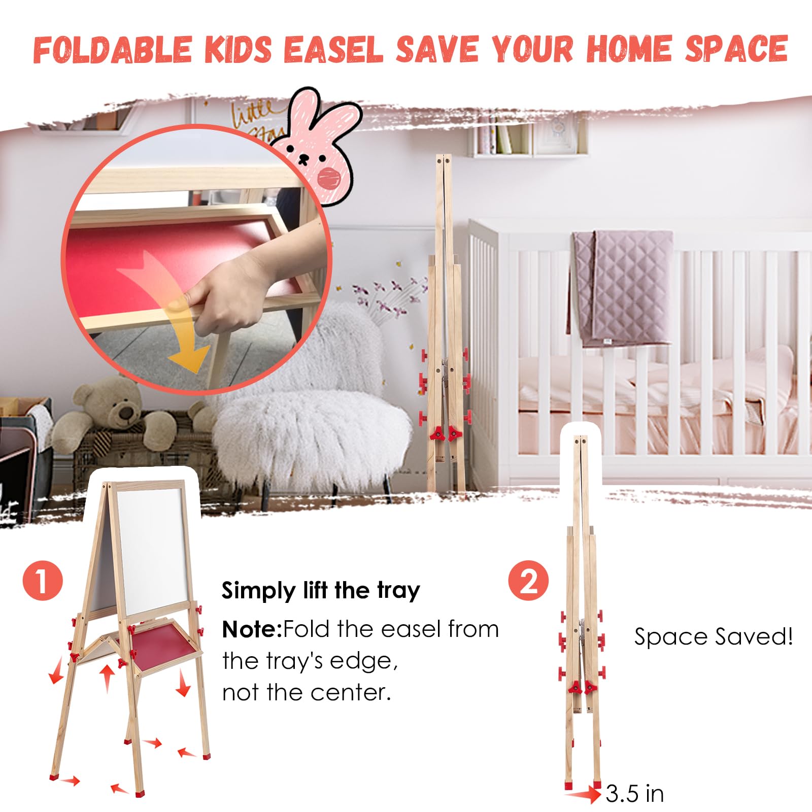Adjustable Art Easel for Kids, Quick-Fold Kids Easel for Toddlers 3,4,5,6,7,8,9,10 Years, Double Sided Easel with Drawing Accessories, Gift & Drawing Supplies for Boys&Girls
