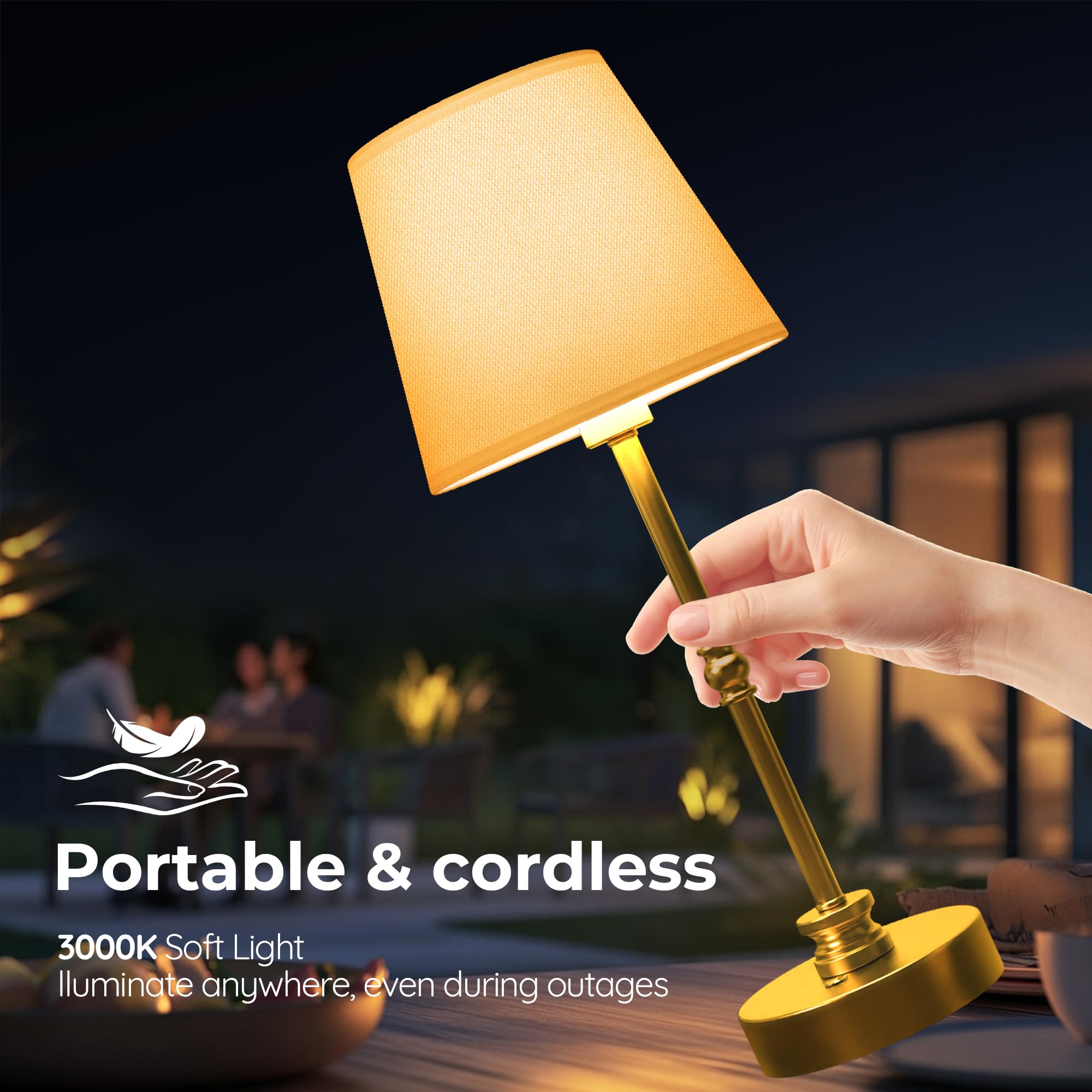 Rechargeable Cordless Table Lamp with Stepless Dimming and Touch Control