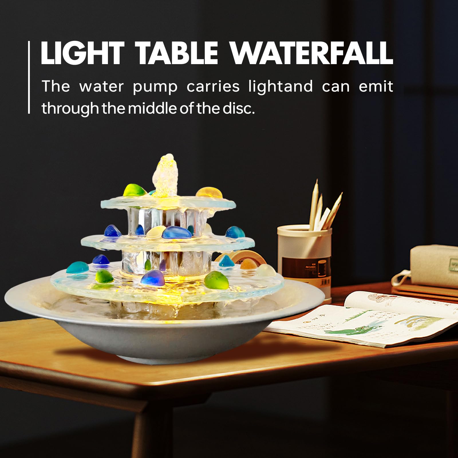 3-Tier Indoor Tabletop Waterfall Fountain with LED Lights