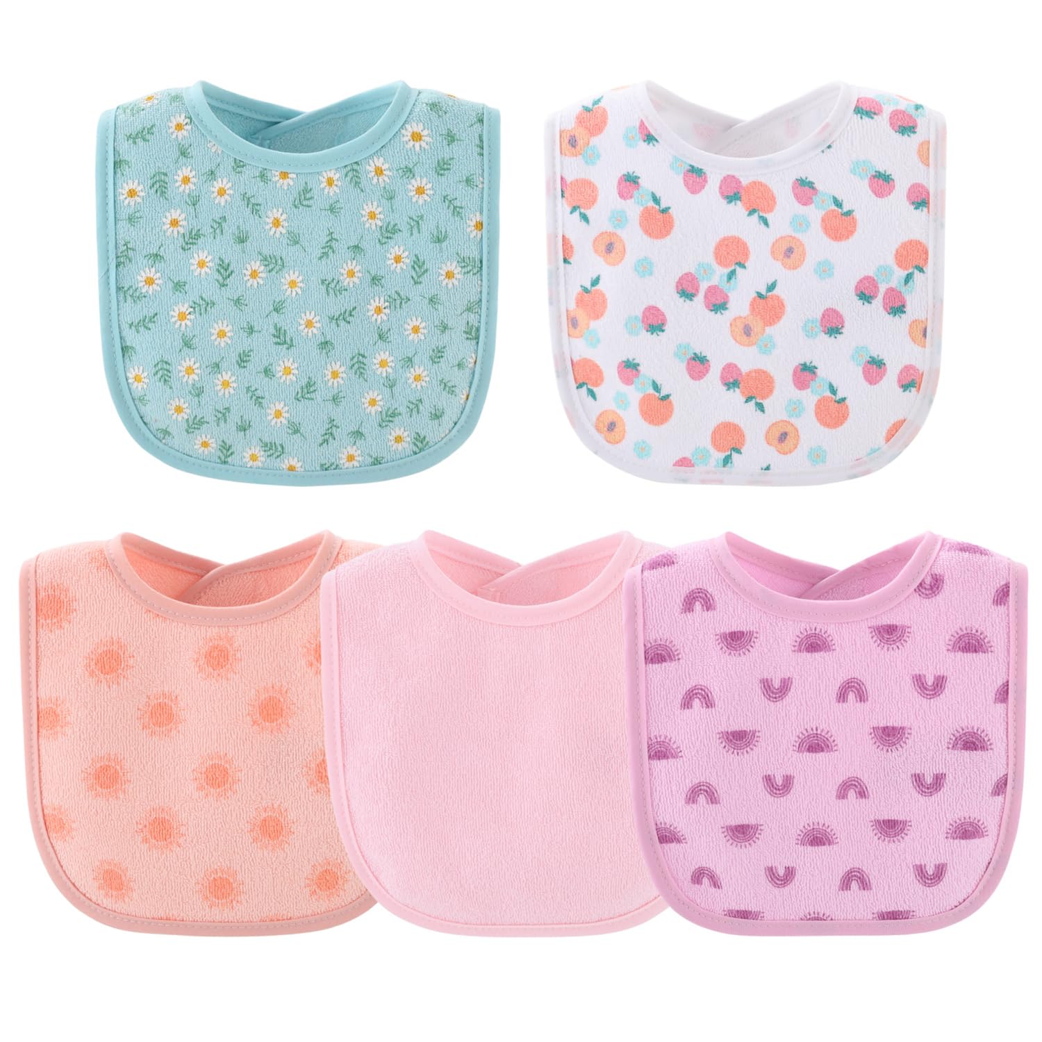 Baby Girl Terry Bib Set of 10-100% Cotton, Soft, Absorbent Baby Bibs for Girls