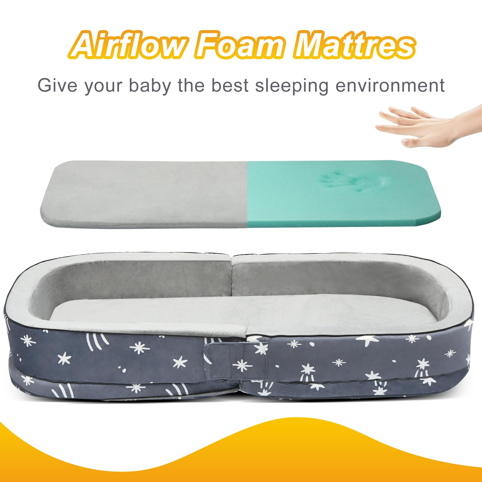 Portable Toddler Travel Bed with Foam Mattress
