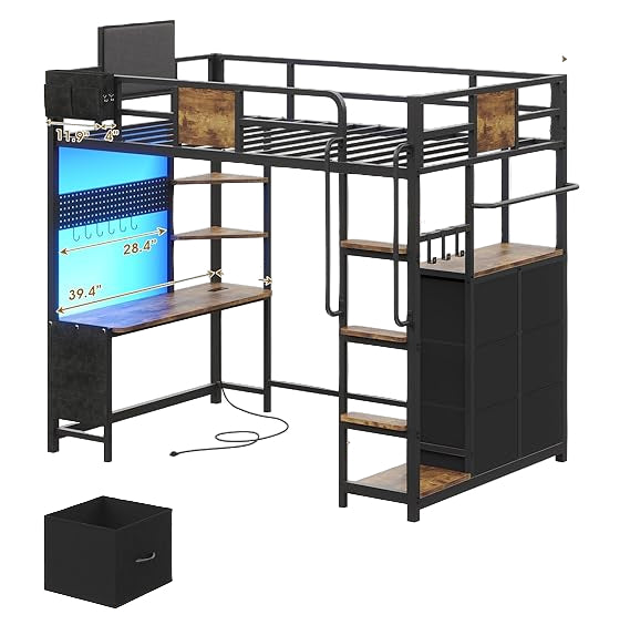 Twin Size Loft Bed with Desk and 6 Storage Drawers
