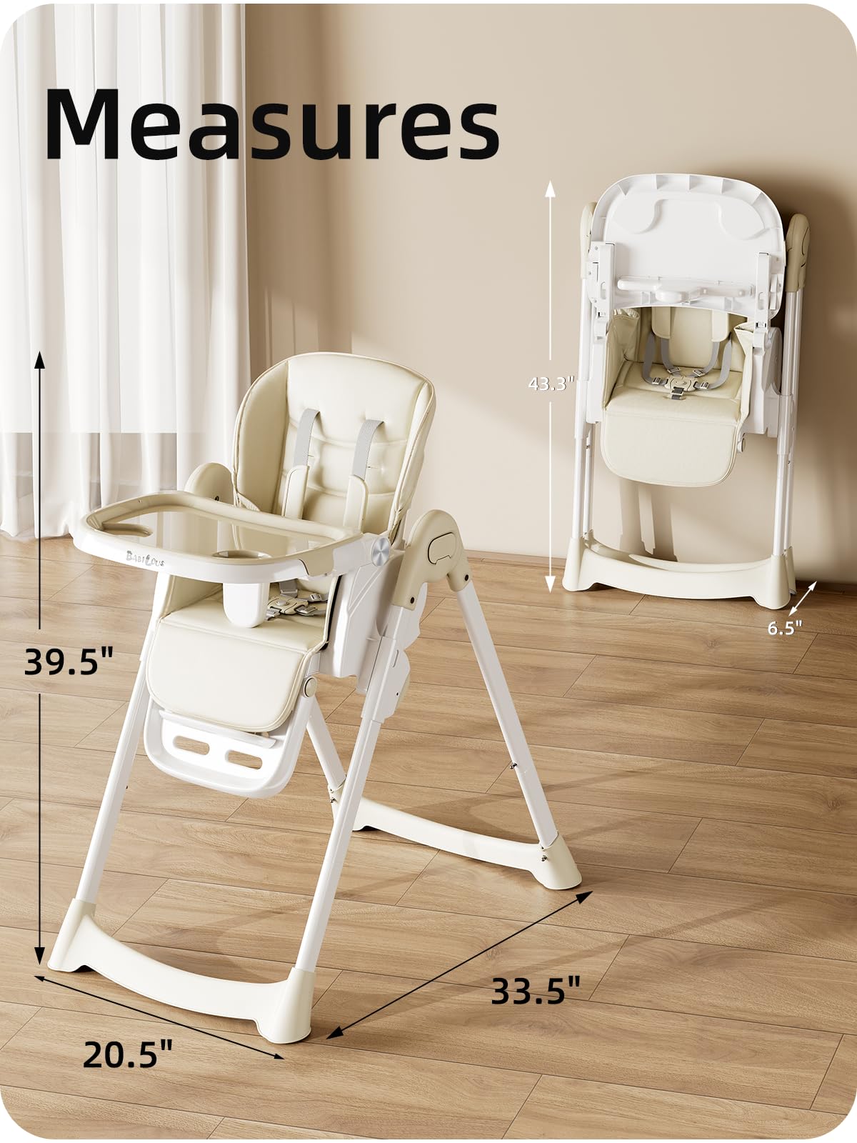 Foldable High Chair with Adjustable Height and Removable Tray