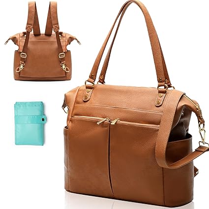 Diaper Bag Tote, 4 in 1 Leather Diaper Bag Backpack with 14 Pockets