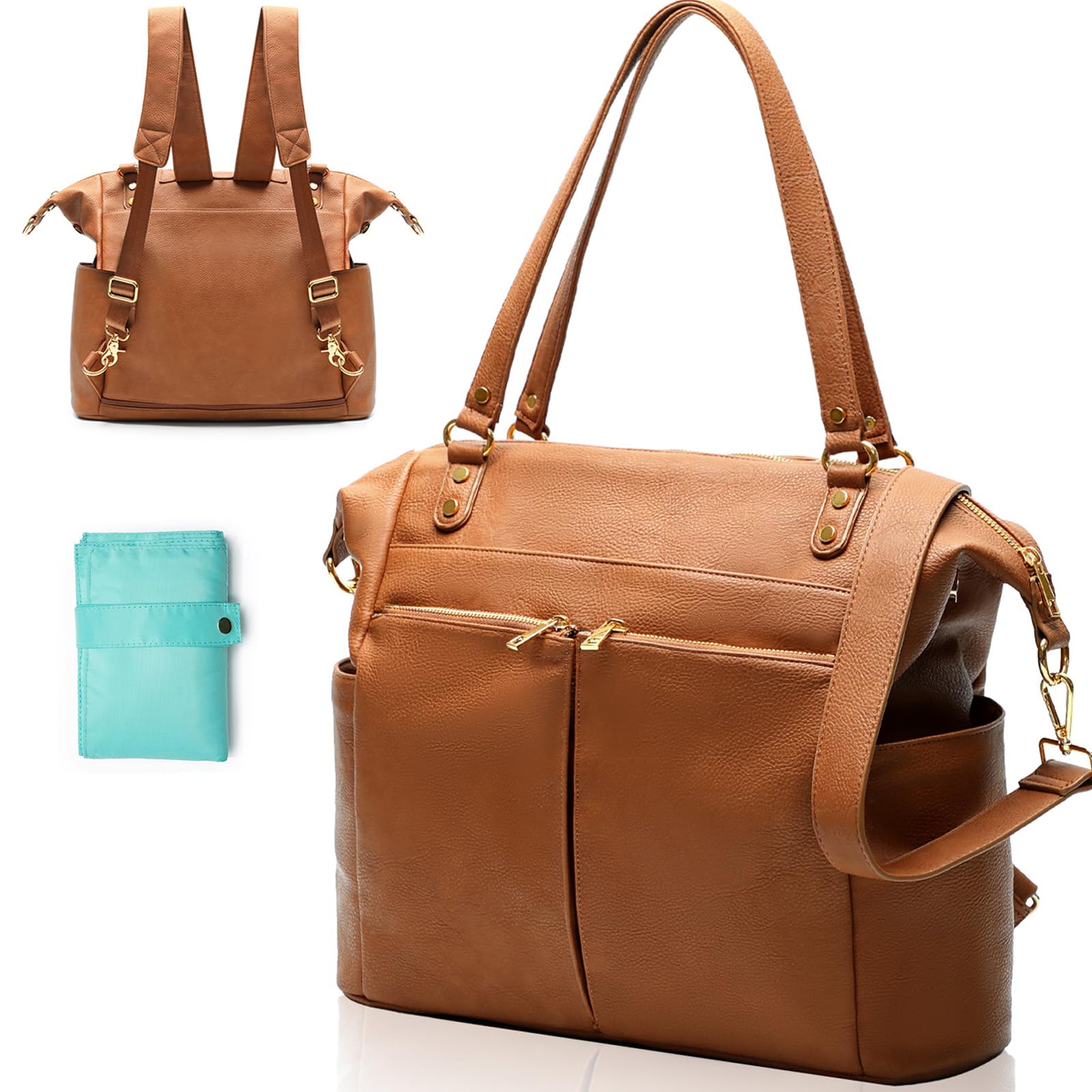 Diaper Bag Tote, 4 in 1 Leather Diaper Bag Backpack with 14 Pockets