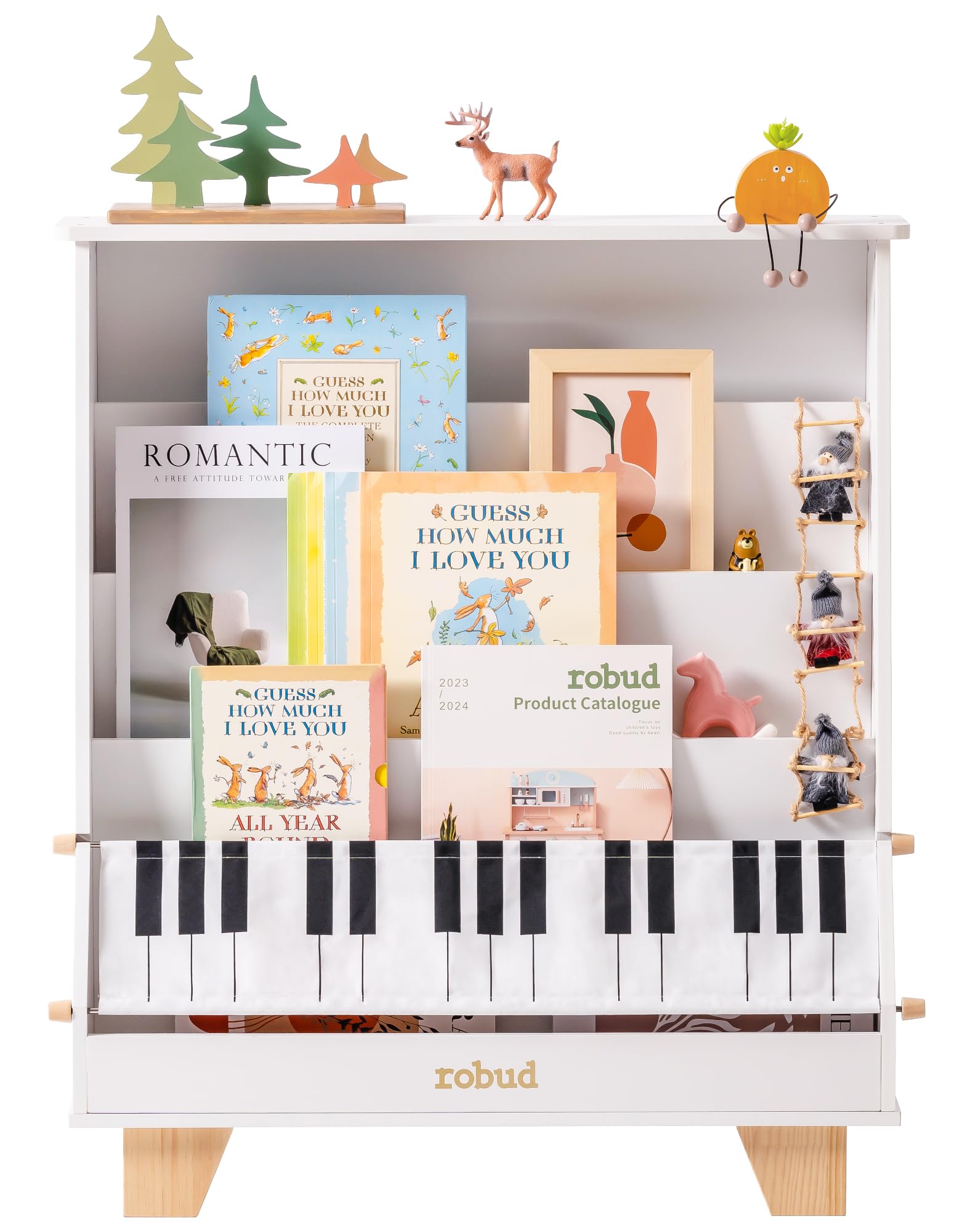 Kids Bookshelf, White Wooden Book Shelf with Stability & Sturdiness
