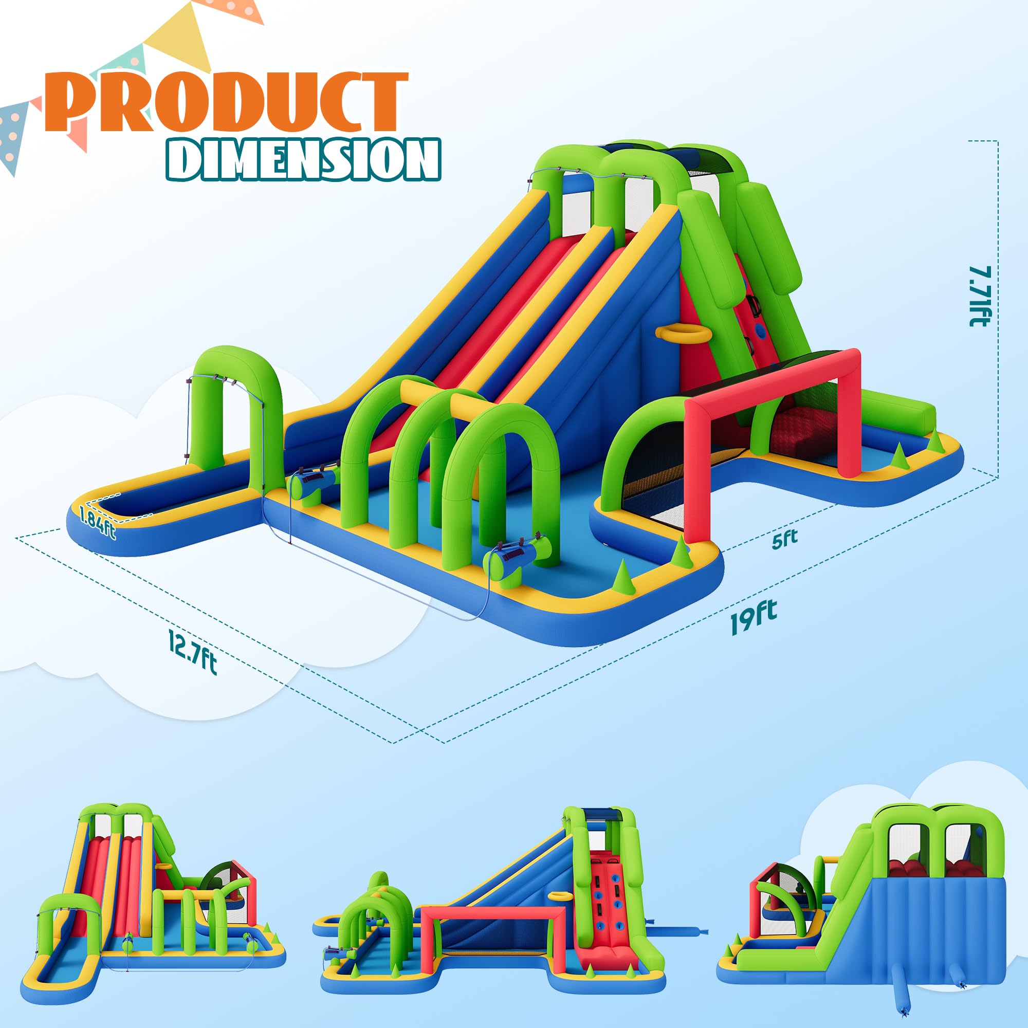 Inflatable Bounce House with Slide and Pool for Kids