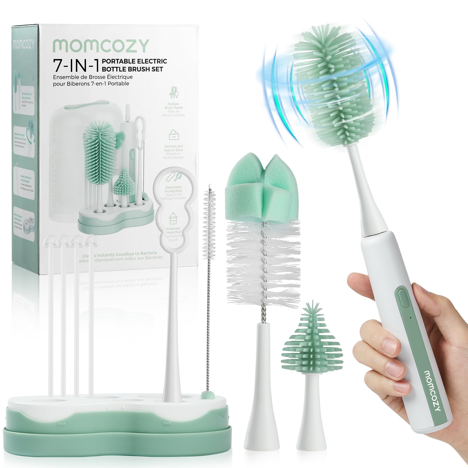 7 in 1 Electric Bottle Brush Kit, Portable Cleaning Set with Formula Mixer