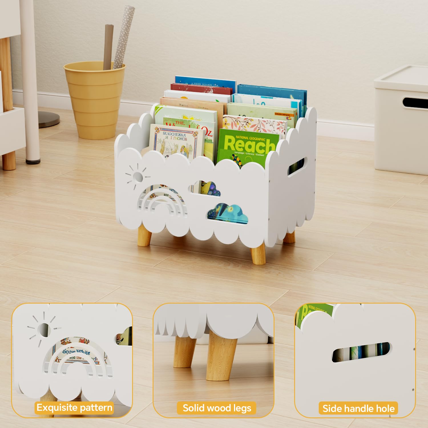 Montessori Kids Bookshelf with Adjustable Dividers