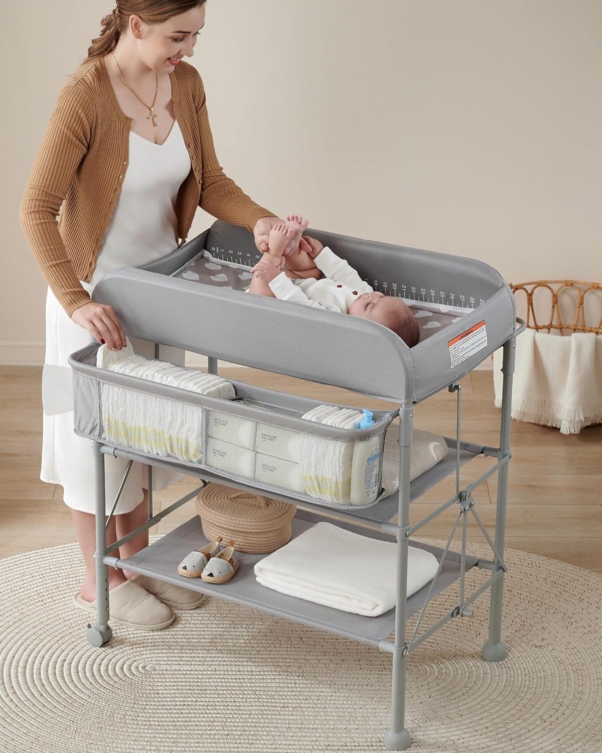 Height-Adjustable Portable Baby Changing Table with Storage
