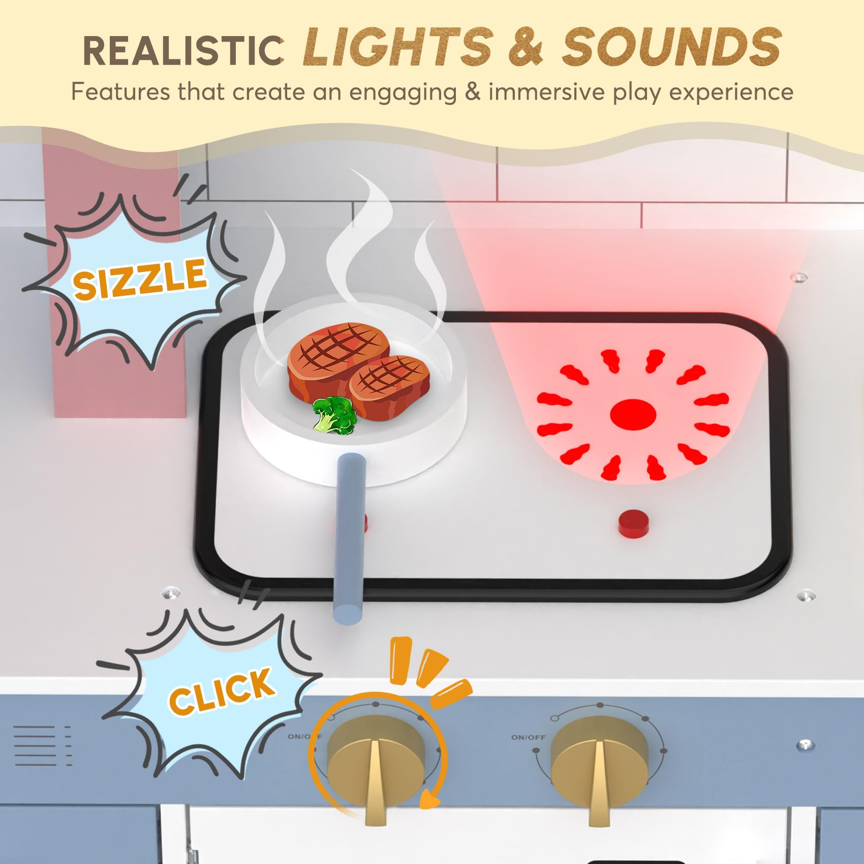 Wooden Kitchen Playset with Lights and Sounds
