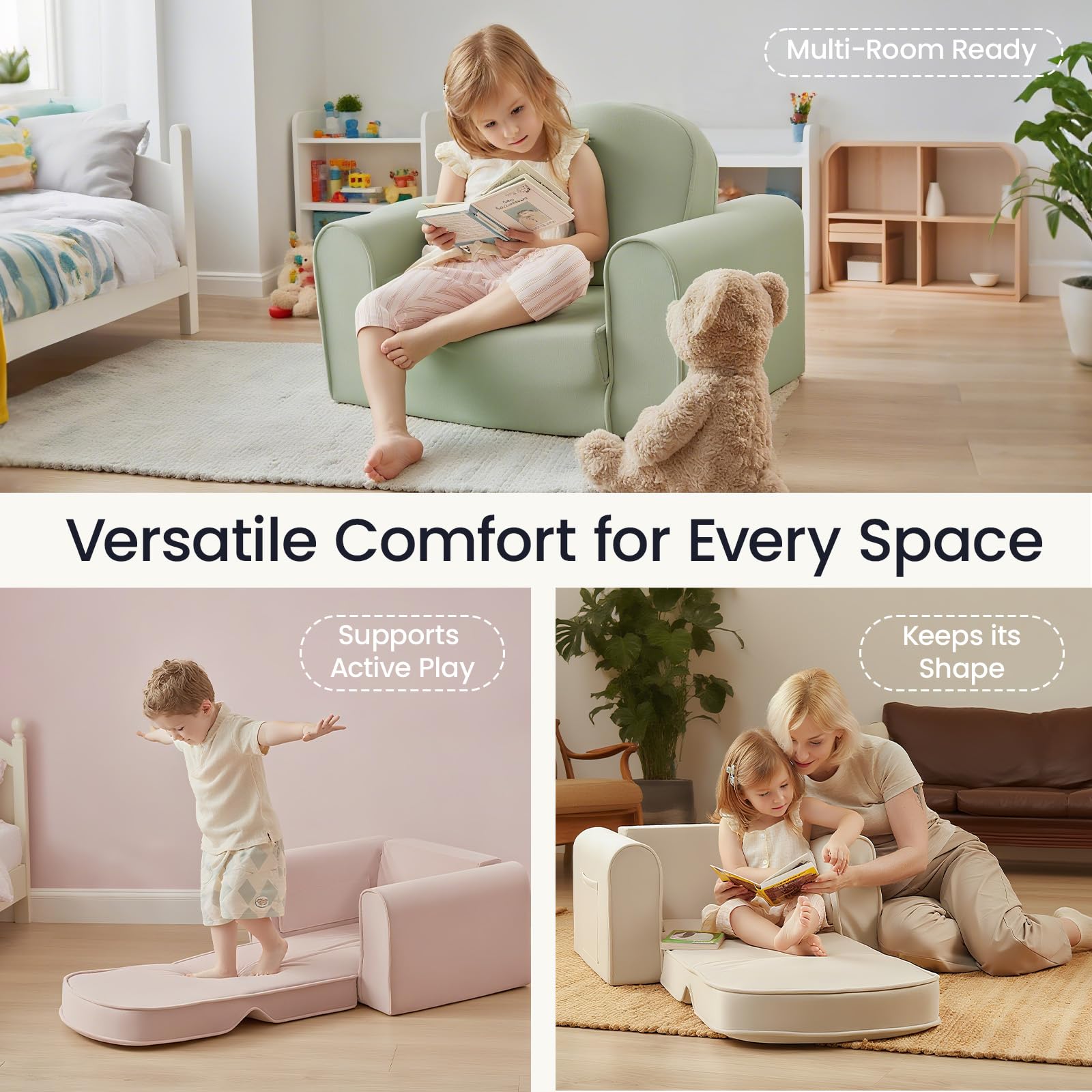 Foldable Kids Sofa Couch with Storage Pockets