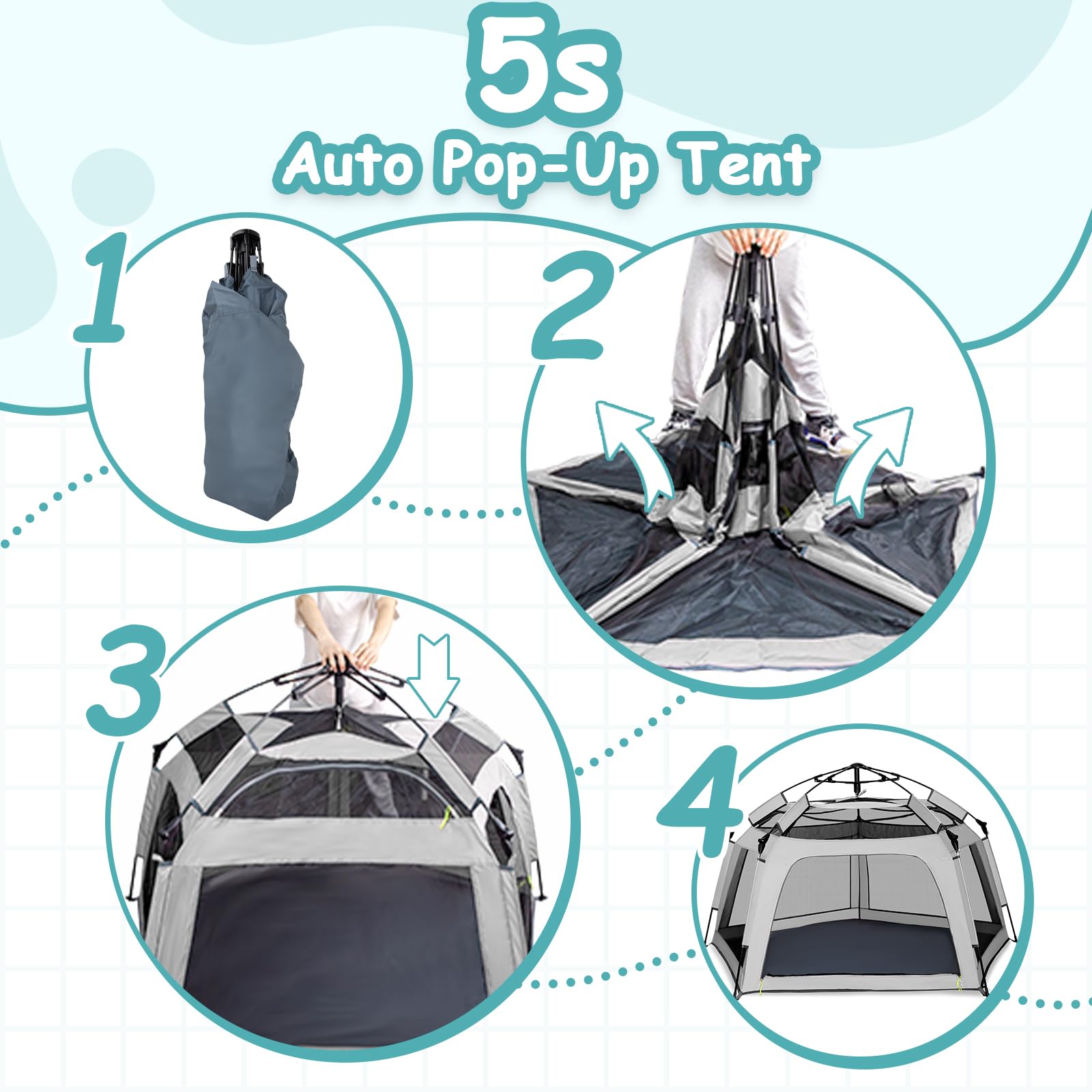 Funsland Baby Playpen Pop-up Tent - Outdoor & Indoor Play Tent for Beach with Canopy Travel Bag Portable Play Yard for Babies & Toddlers (Gray)