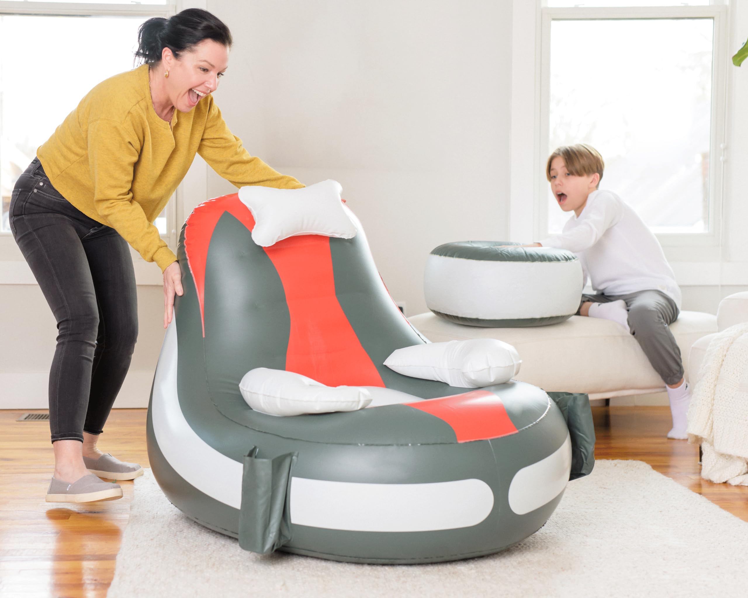 Inflatable Gaming Chair for Kids with Cup Holder and Storage Pockets