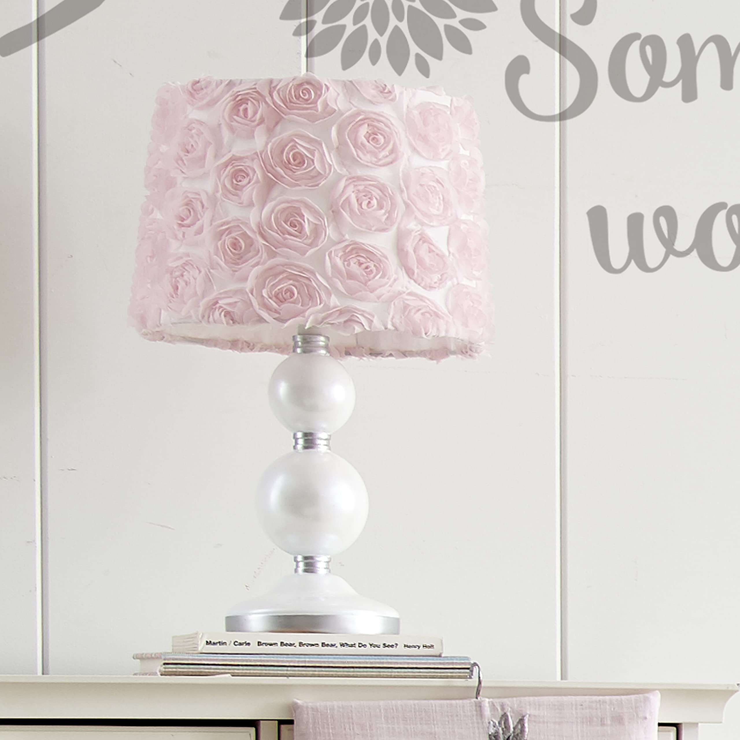 Elise Table Lamp and Shade - Spindle Base with Pink Rosette Shade
