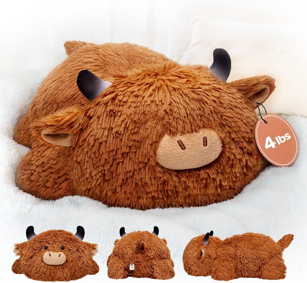 Weighted Highland Cow Plush, Weighted Stuffed Animals 4.0 Lbs, Cow Plush for Kids