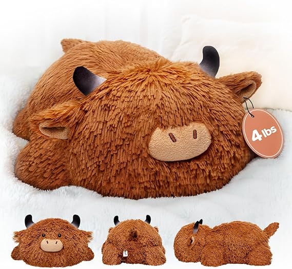 Weighted Highland Cow Plush, Weighted Stuffed Animals 4.0 Lbs, Cow Plush for Kids