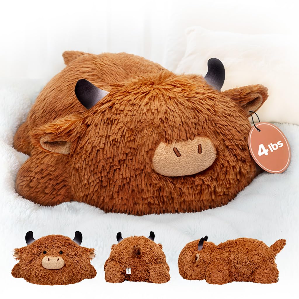Weighted Highland Cow Plush, Weighted Stuffed Animals 4.0 Lbs, Cow Plush for Kids