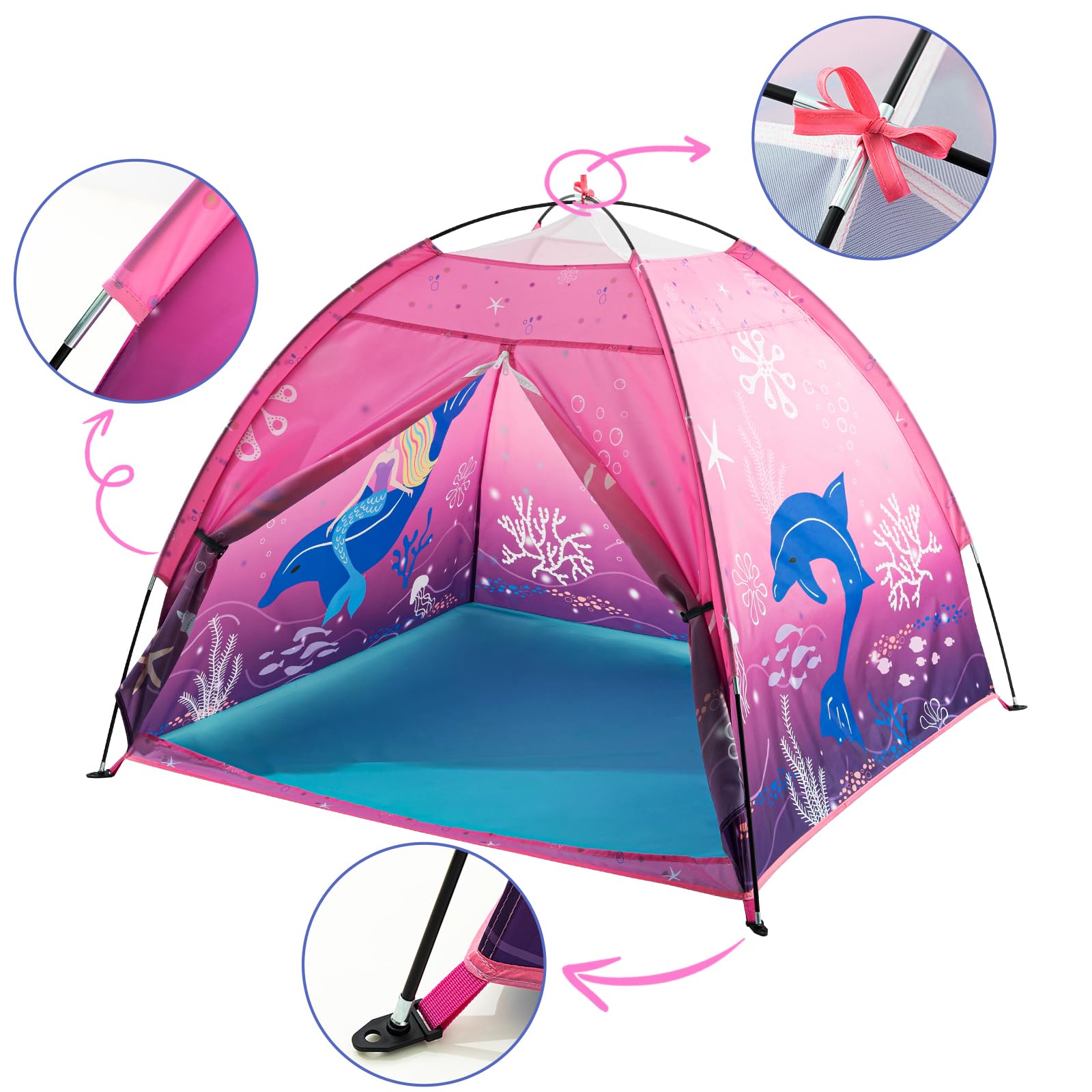 BLINWORLD Kids Play Mermaid Tent for Kids, Play Tentes Foldable Pop Up Indoor Outdoor Party Playhouse Tents Toy for Boys Girls-47 * 47 * 41 (Pink)