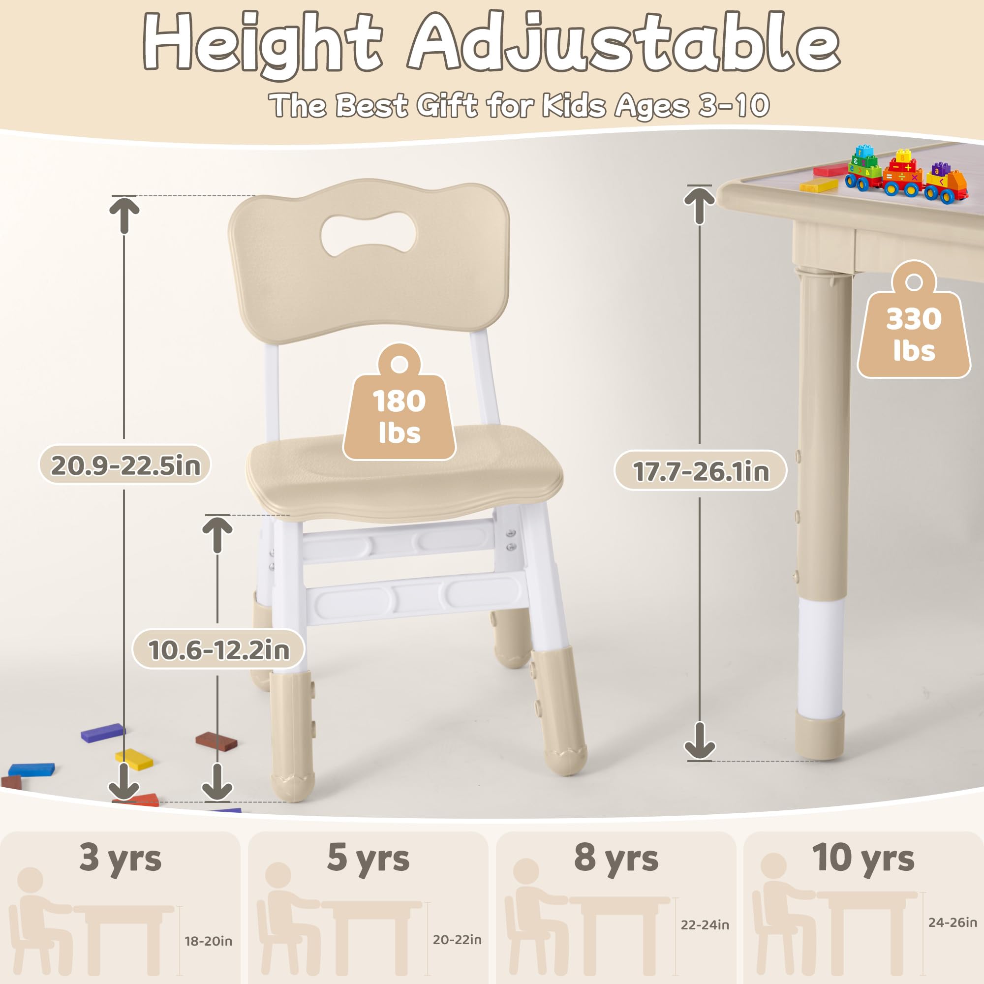 Height Adjustable Kids Table and Chair Set