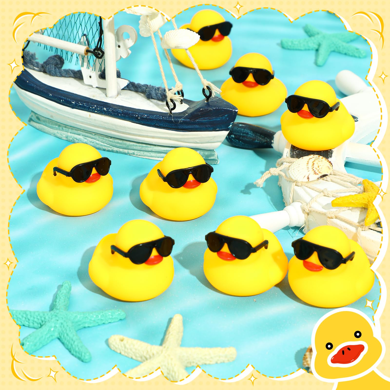 Pack Mini Rubber Ducks Set Bath Toys in Bulk with Sunglasses Float