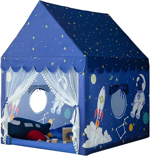 Kids Play Tent with Padded Mat, Kids Tents Large Princess Castle Pompoms