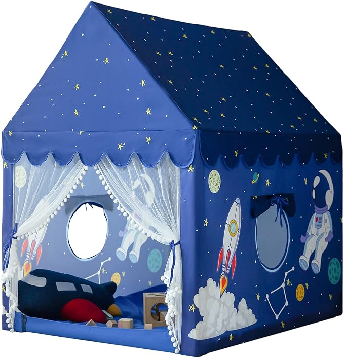 Kids Play Tent with Padded Mat, Kids Tents Large Princess Castle Pompoms Play House