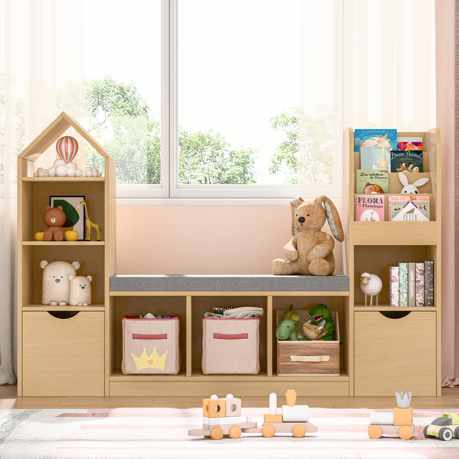 Kids Bookcase with Reading Nook, Bench Kids Bookshelf