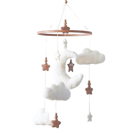 Boucle Cloud Moon Crib Mobile Boho Baby Mobile for Crib Neutral Nursery