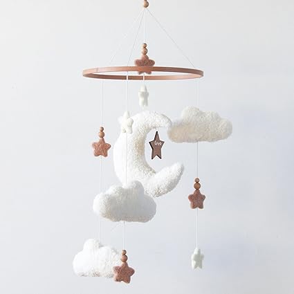 Cloud Moon Crib Mobile Cloud Baby Mobile for Crib Neutral Boho Clouds and Stars Moon