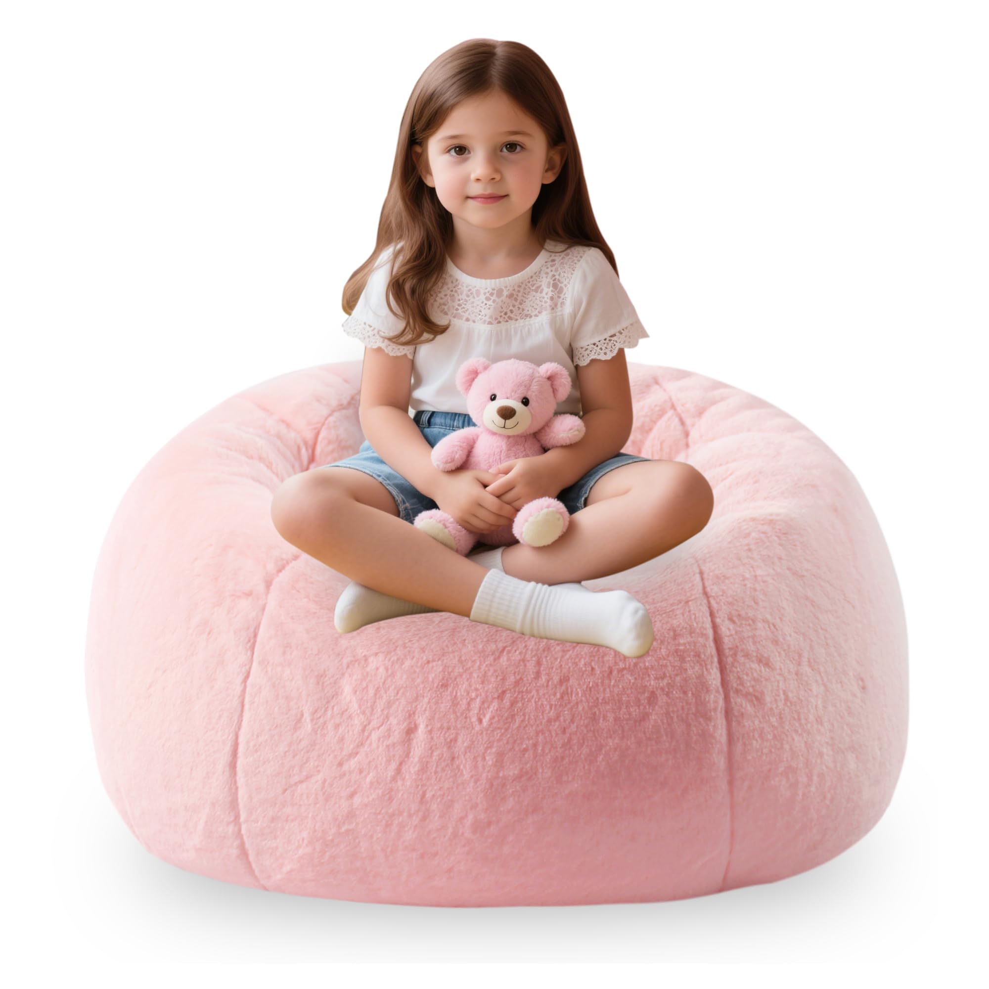 Fluffy Faux Fur Bean Bag Cover (No Filler) Stuffed Animal Bean Bag Storage