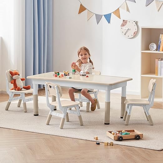 Toddler Table and Chairs Set for 4, 47.2''L x 23.6''W Kids Study Table