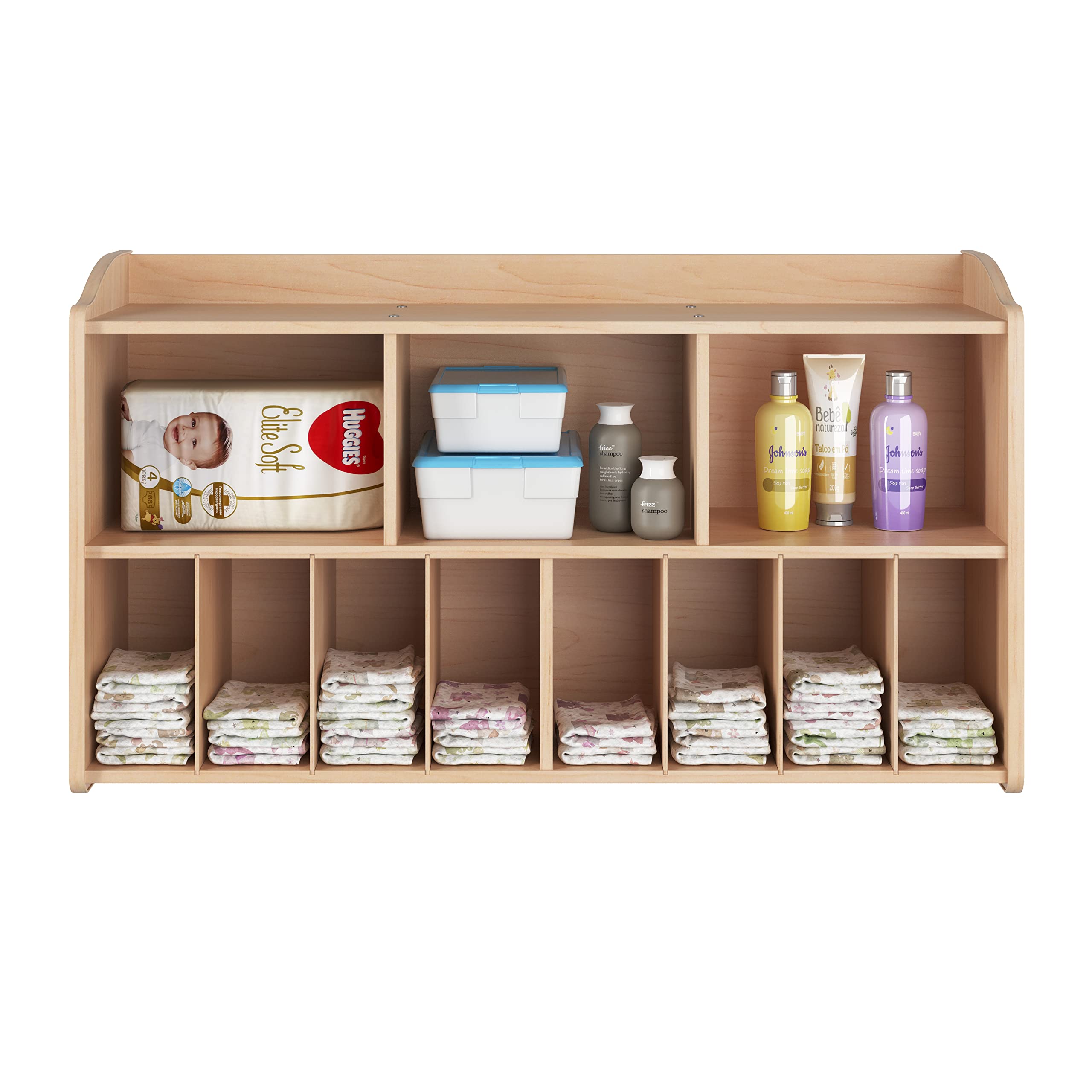 Wooden Diaper Organizer with 11 Storage Compartments for Daycare
