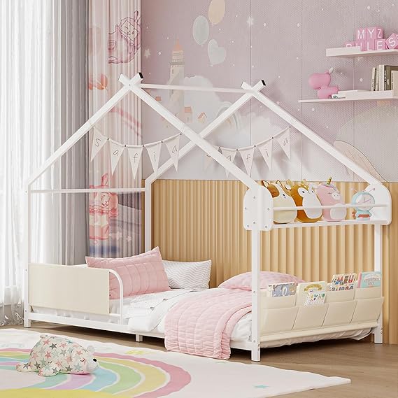 House Shape Twin Size Montessori House Bed Metal Floor Bed
