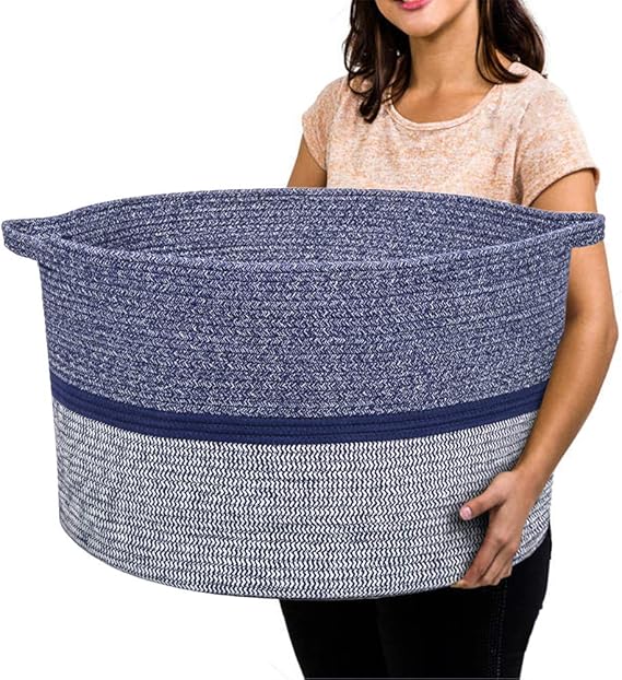 Extra Large Cotton Rope Basket 22" x 14" - Toy Basket for Kids -Blanket