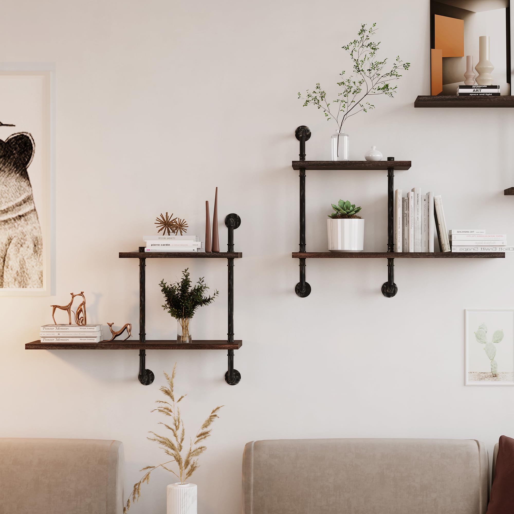 Industrial Pipe Wall Shelves 4-Tier Rustic Floating Bookshelf